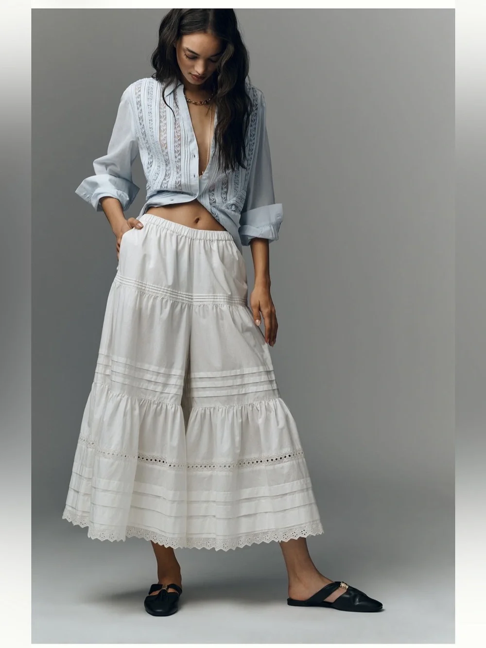 Anthropologie lace petticoat crop wide leg pants - Picture 1 of 10